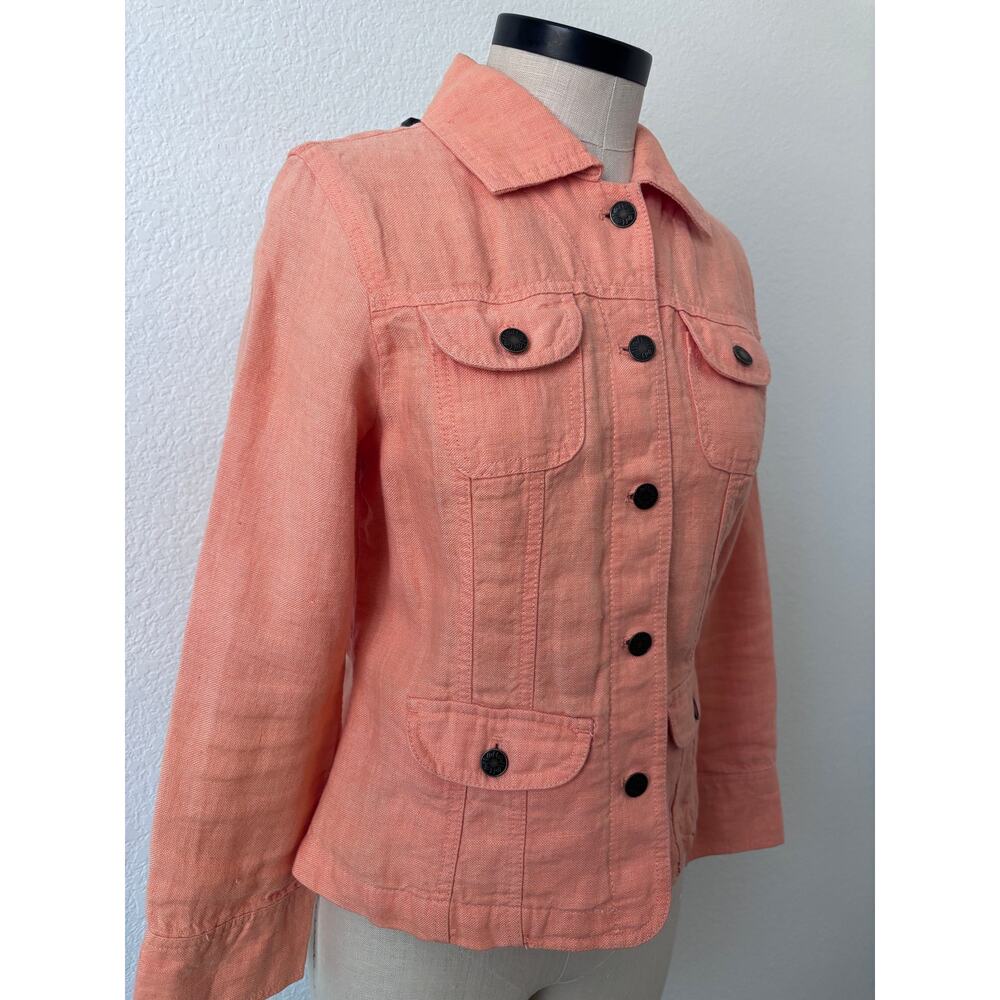 J jill - 100% Linen Summer Melon Orange Utility Jacket Size XSP - Picture 6 of 9